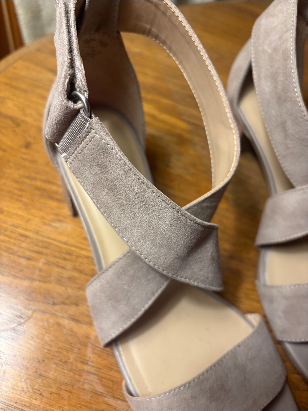 Naturalizer Beige Taupe Suede Crisscross Ankle-Strap Sandals - Picture 4 of 5